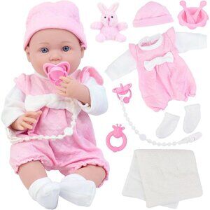 🆕16Inch Soft Cloth Body Newborn Baby Poseable Limbs Pink Reborn Baby Girl